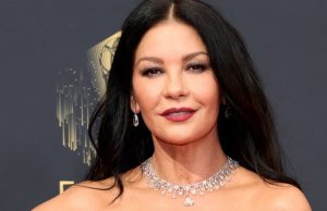 Catherine Zeta-Jones Steps Out in a Button-Up Red Leather Skirt