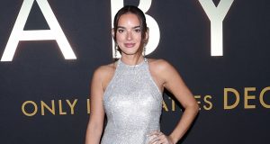 Natalie Mariduena Shimmers in a Silver Halter Dress on the Red Carpet